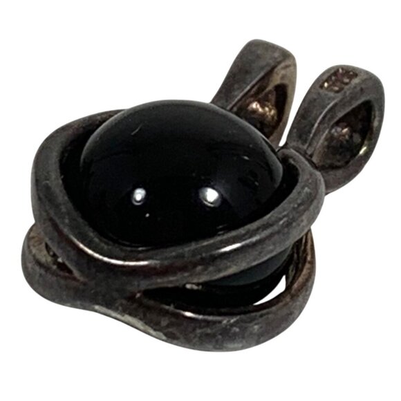 Designer Signed LJ Sterling Silver 925 Pendant ONLY w/ Black Spinning Onyx - Picture 5 of 7